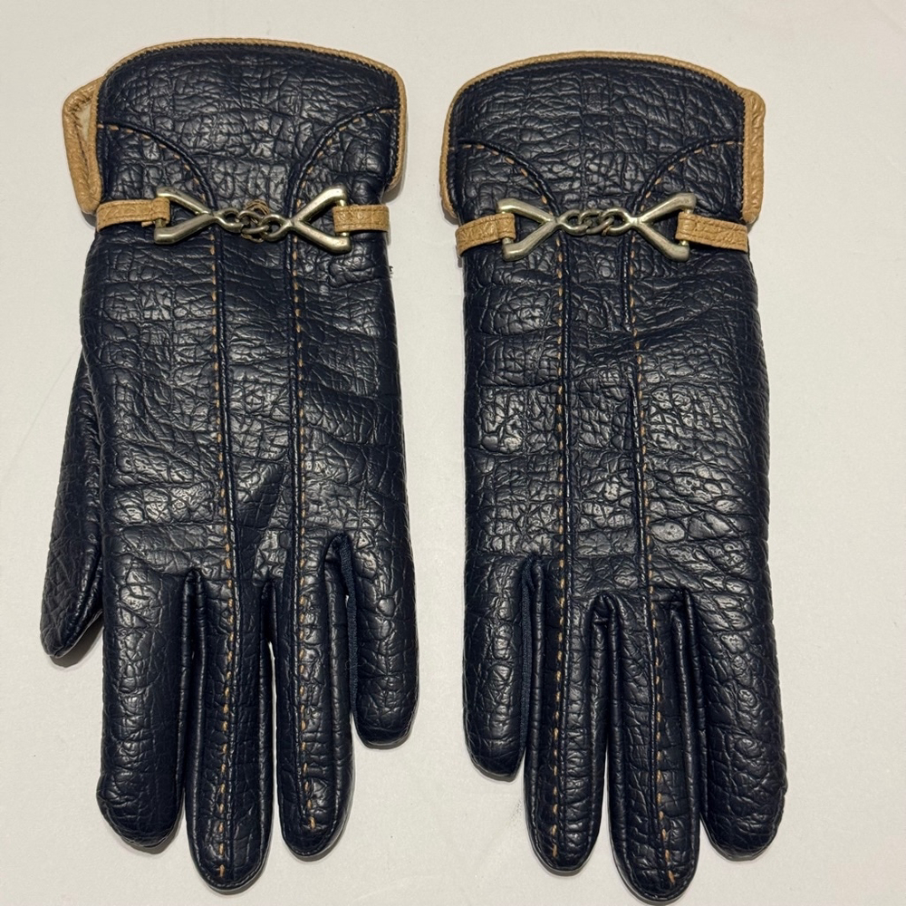 Vintage Vinyl Backed Aris Sherpa Lined Snuggler Blue Driving Gloves Women’s S